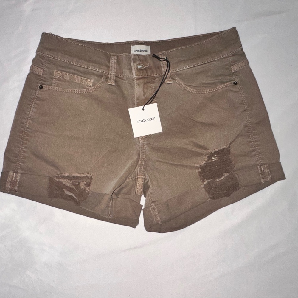 Sneak Peek washed brown distressed denim shorts NWT